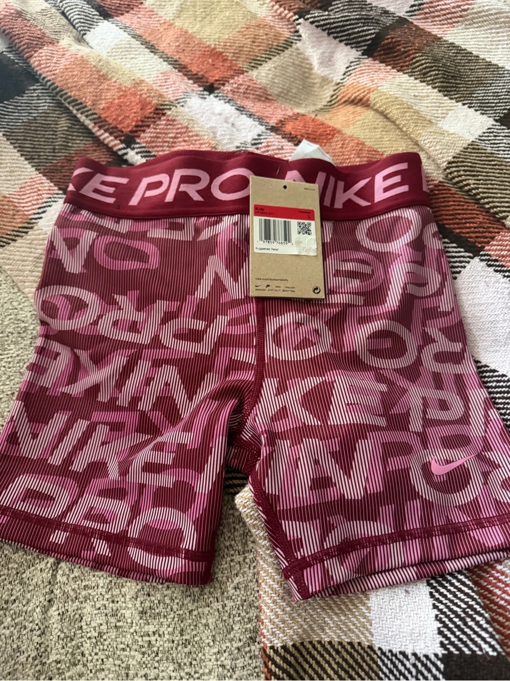 Nike Pro All Over Print Training Shorts Girls Athletic Shorts Pink & Purple Size